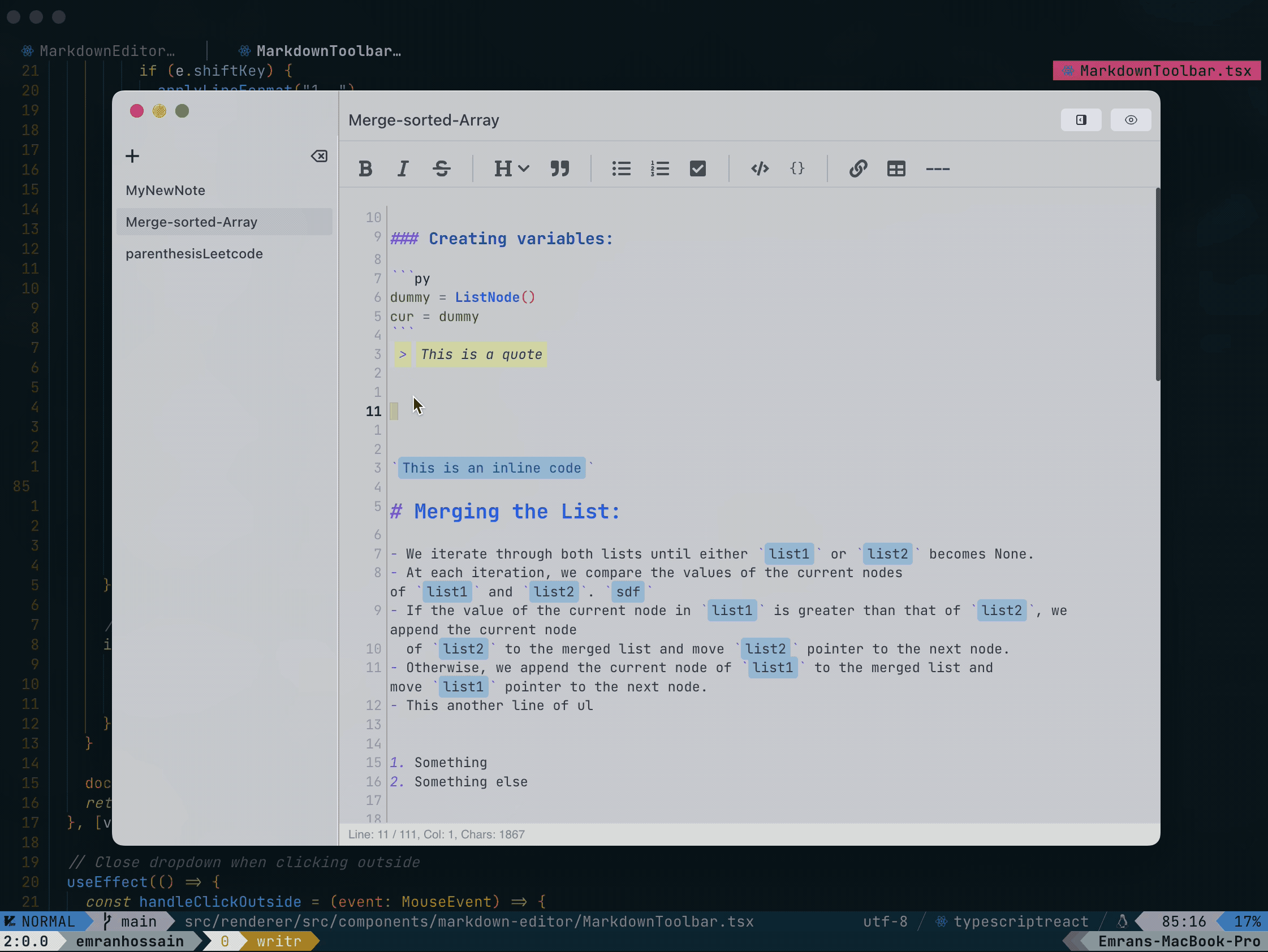 Writer - Markdown Text Editor with Vim Motions -image